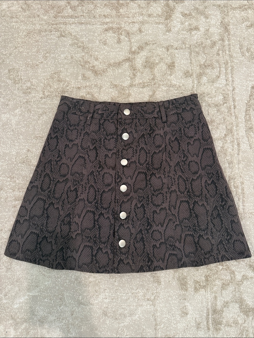 Karlie Charcoal Snake-Print Button Front Mini Skirt